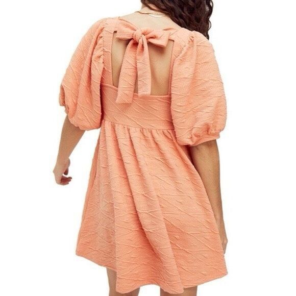 Free People Babydoll Puff Sleeves Violet Mini Dress In Grapefruit/Coral Size M - Picture 2 of 11